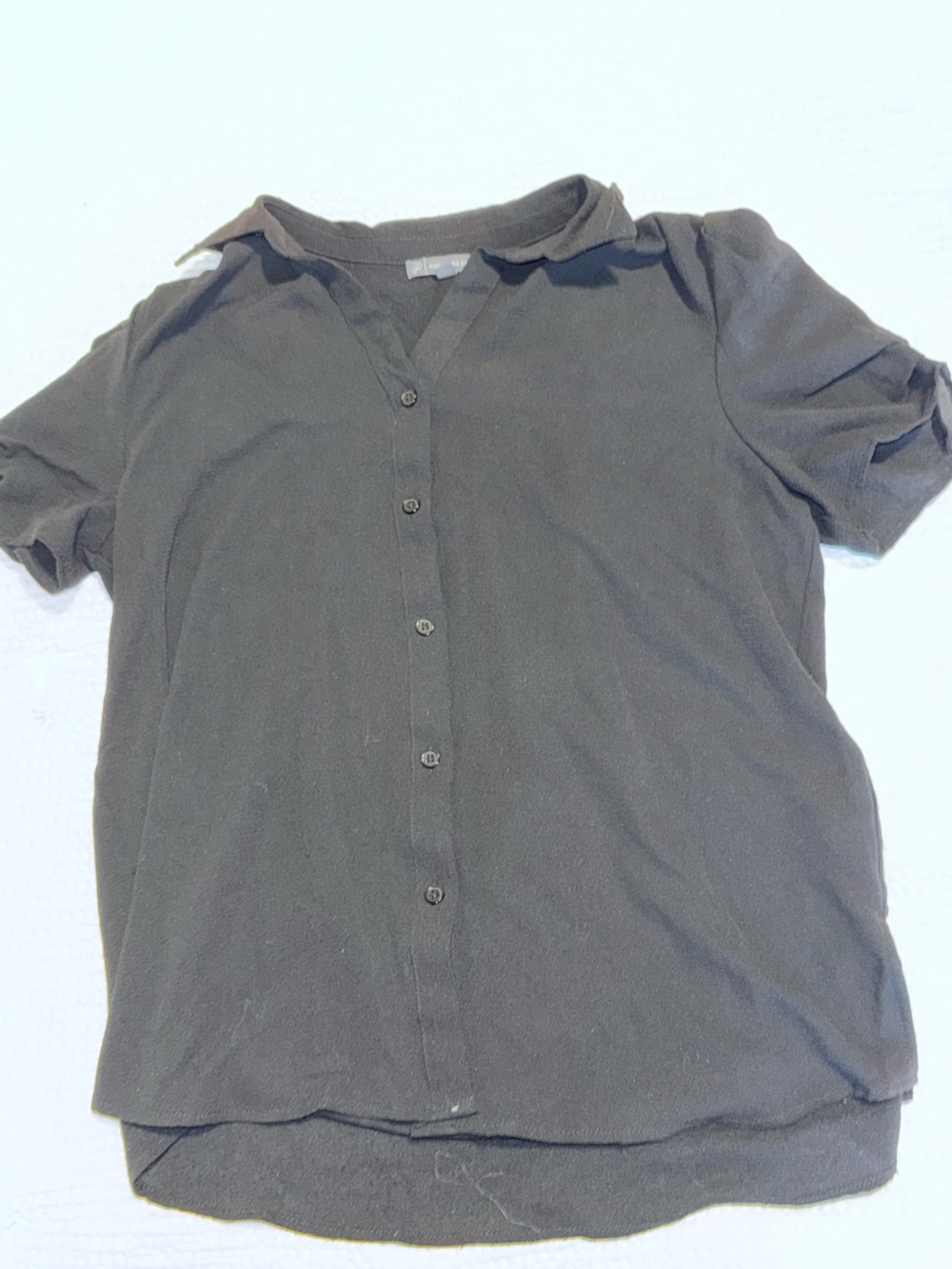 Adrianna Papell Black Short-Sleeve Button Front Blouse
